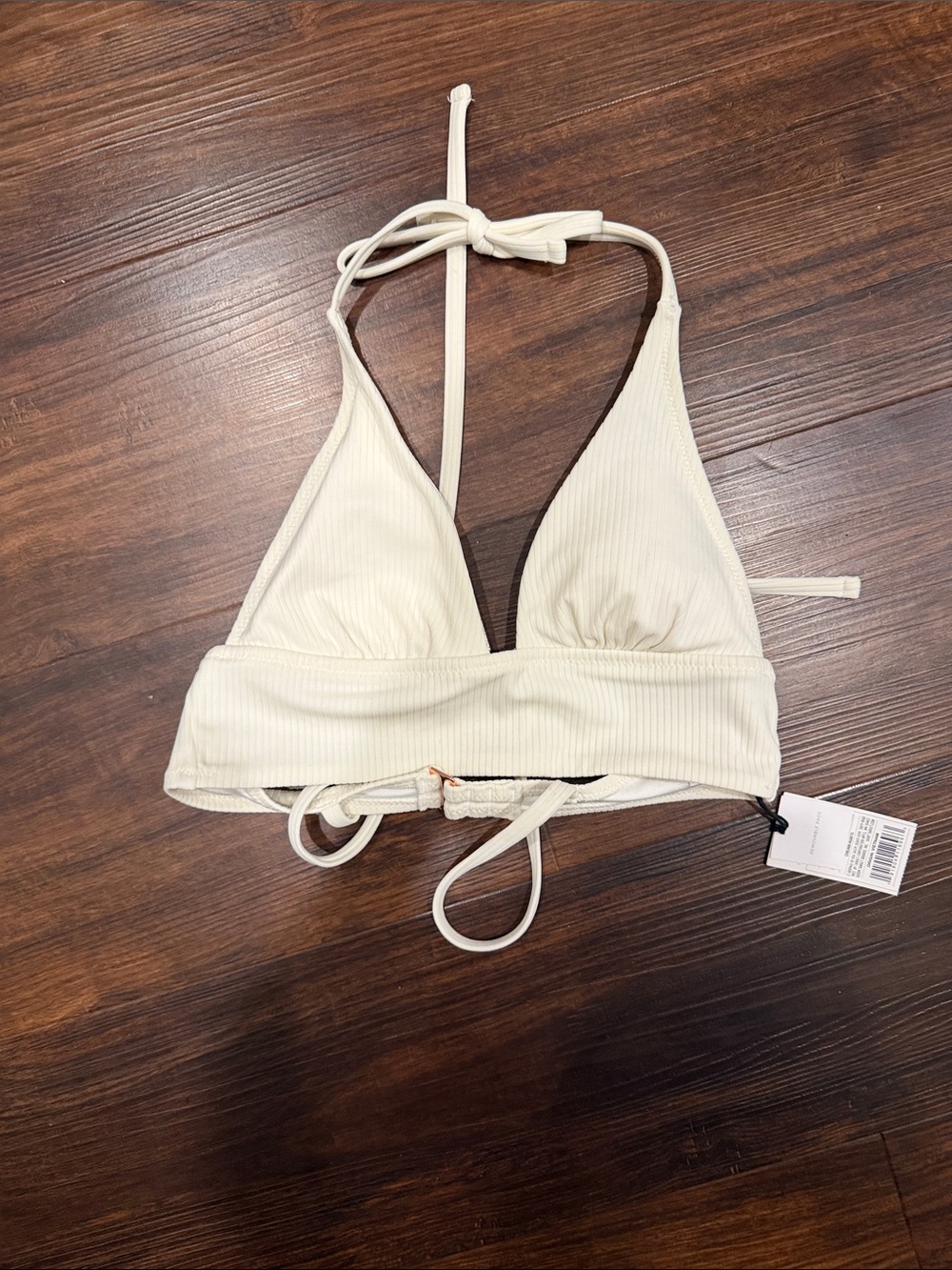 Shade & Shore Ribbed Triangle Halter Bikini Top - Cream